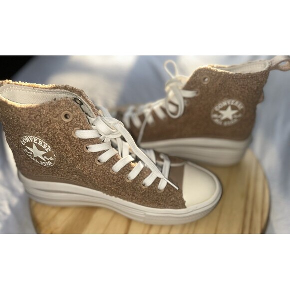 Size 7.5 - Converse Chuck Taylor All Star Move Platform High Sherpa - Tan - Picture 11 of 12